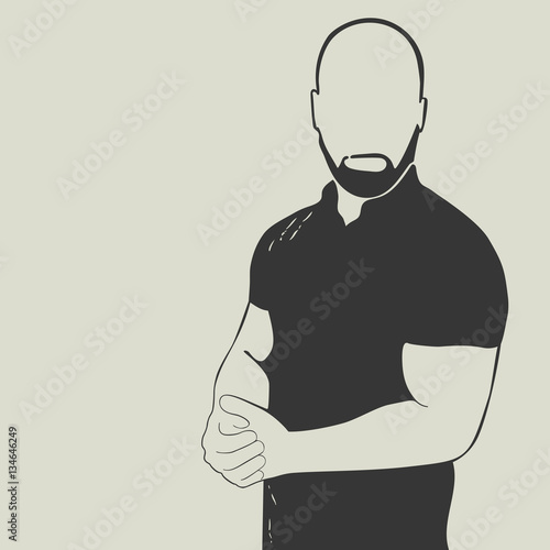 Bald man with a beard wearing a polo shirt. Isolated vector silhouette