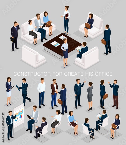Business people isometric set to create his illustrations meeting with men and women in corporate attire isolated on a gray background vector illustration