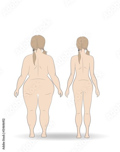 silhouette fat and slim woman, before and after weight loss. vector illustration.