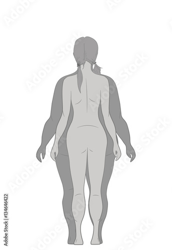 silhouette fat and slim woman, before and after weight loss. vector illustration.