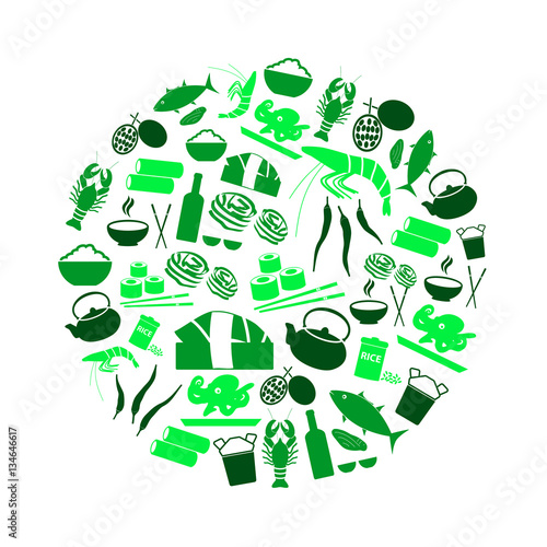 asian food theme set of simple icons in circle eps10