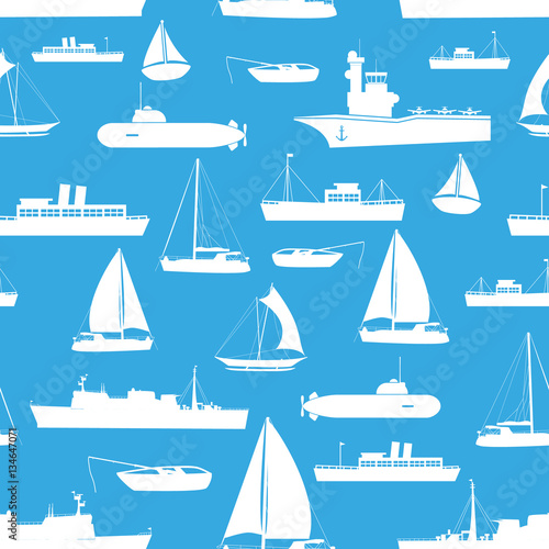 various transportation navy ships icons seamless blue pattern eps10