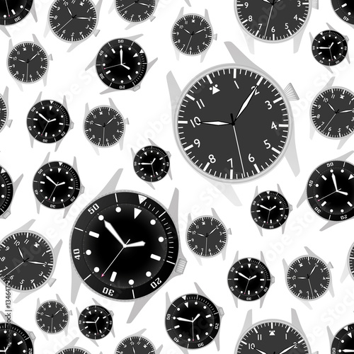 simple modern sport divers and pilot style black watch case and dial seamless pattern eps10