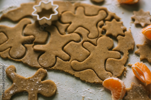Preparing dough for baking gingerbread cookies