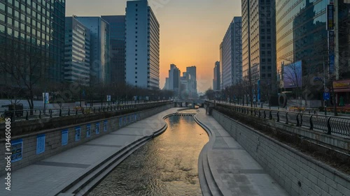 Sunrise timelapse at Cheonggyecheon Stream, Seoul, South Korea, 4K Time lapse photo