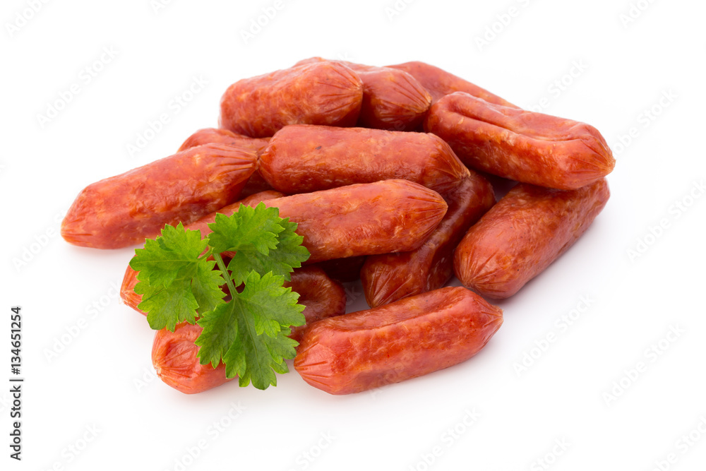 Peperoni or salami, parsley sausage. Isolated on white backgroun Peperoni or salami, parsley sausage. Isolated on white backgroun
