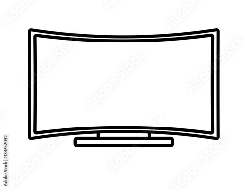 Curved Flat Screen Smart TV. Linear thin lien vector illustration