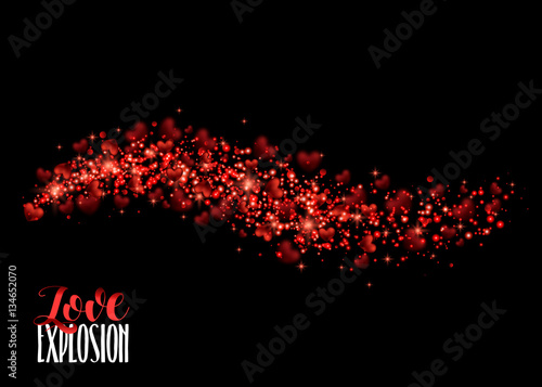 Red Heart. Valentines Day Vector Background With Sparkles and Glitters. Holiday Design. Valentines Day. Vector Illustration Abstract