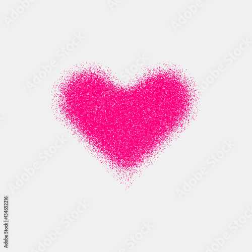 Magenta abstract heart sign badge  Valentines day blank button template with grain  noise  dotwork  halftone  grunge texture for logo  banners  labels  web  prints. 14th february. Vector illustration.