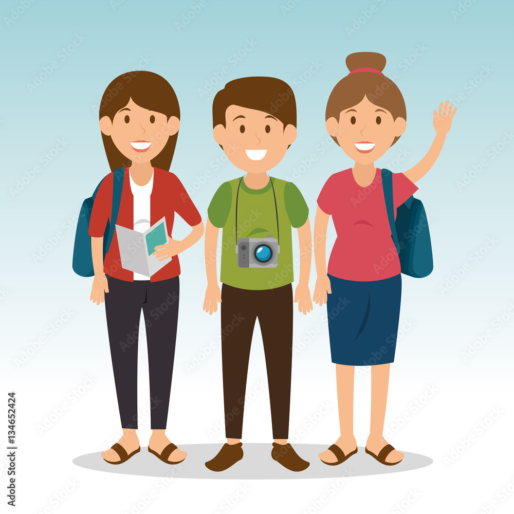 people tourists avatars characters vector illustration design