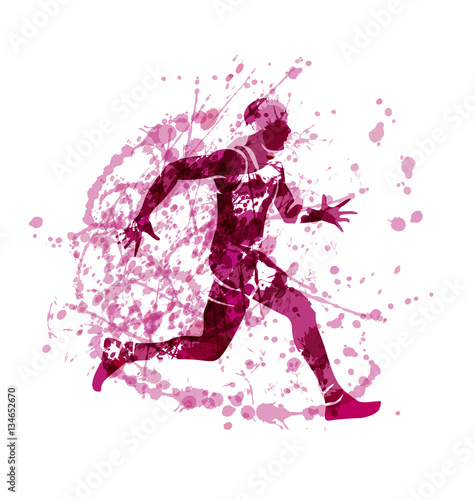Grunge vector silhouette of a running athlete