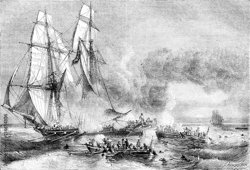 Slave ship fleeing cruisers and throwing his slaves to the sea,