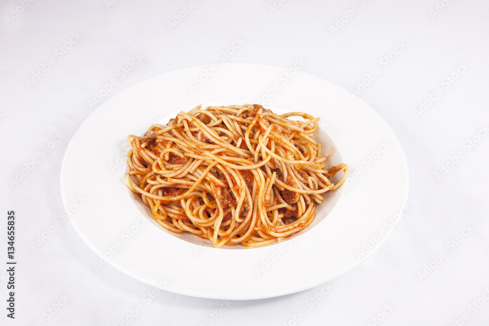 Spaghetti Bolognese isolated on white background