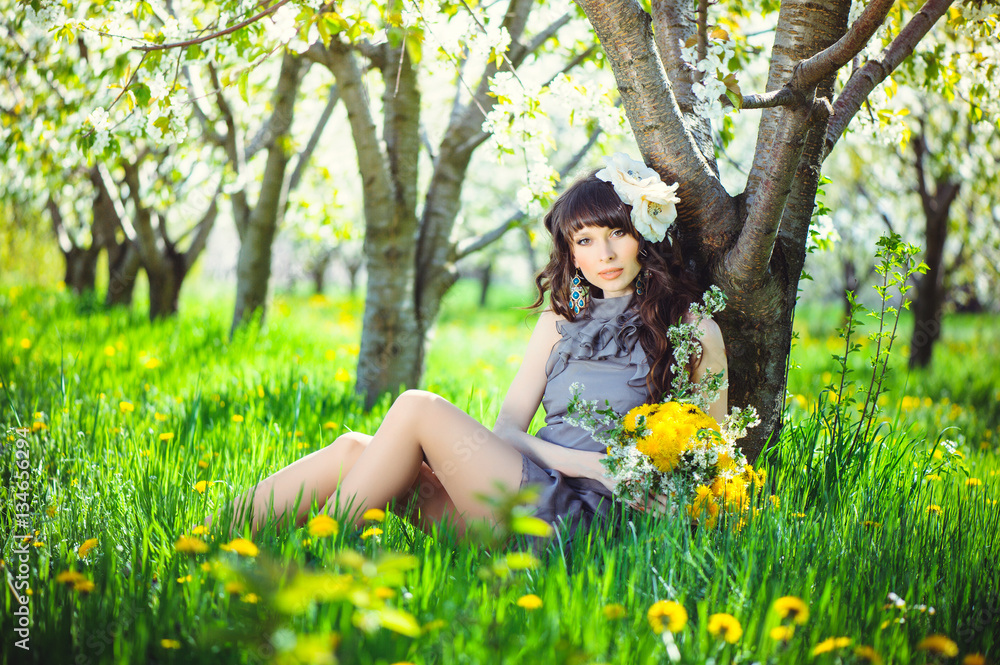 delicate and beautiful woman to spring flowering gardens delicate and beautiful woman to spring flowering gardens