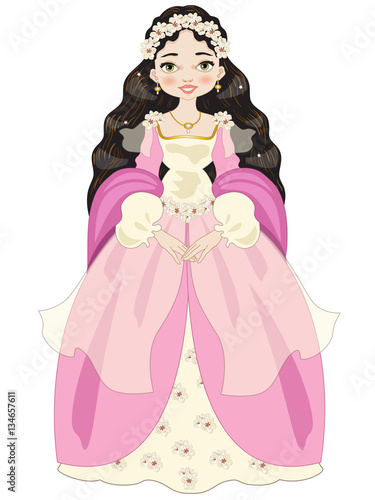 Brunette Princess  with Long Pink Dress