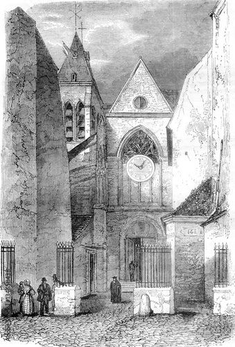 Portal of the church Saint Medard, vintage engraving. photo