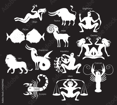 set of zodiac signs with human faces
