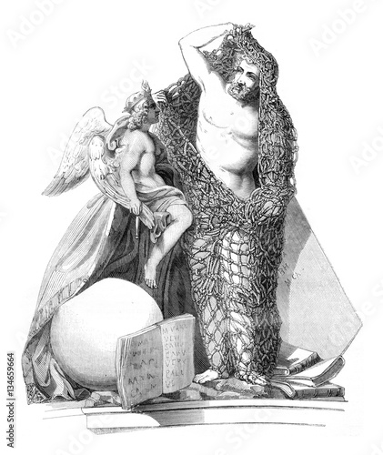 Man is issuing fishing nets, Statue of a single piece of marble,