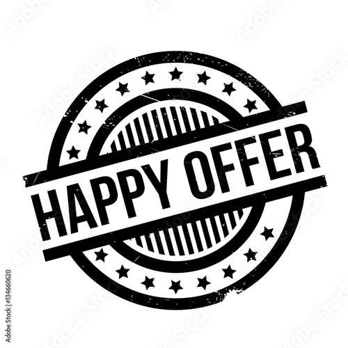 Happy Offer rubber stamp. Grunge design with dust scratches. Effects can be easily removed for a clean, crisp look. Color is easily changed.