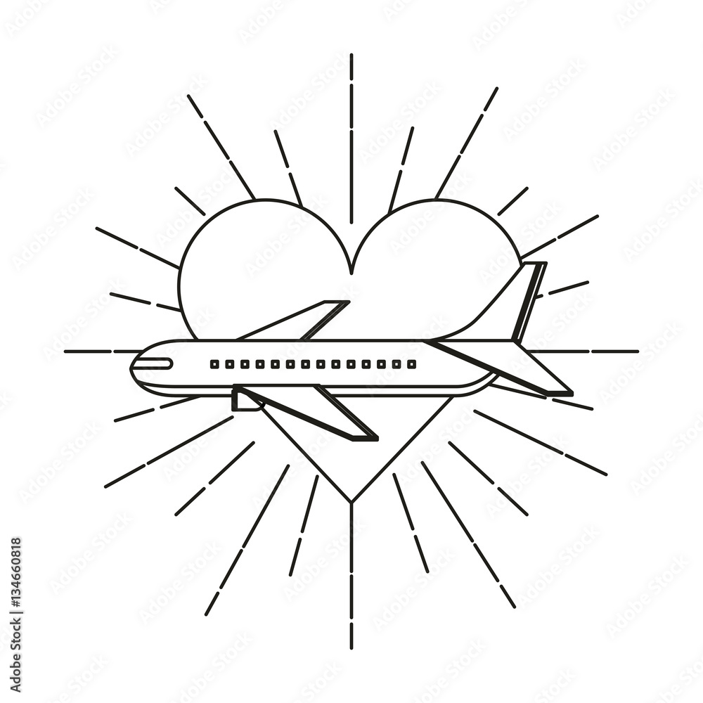 airplane and heart icon over white background. wanderlust concept. black and white design. vector illustration airplane and heart icon over white background. wanderlust concept. black and white design. vector illustration