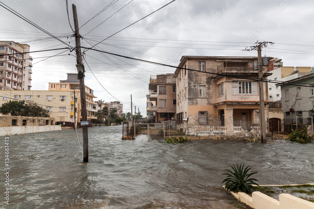 Flood in Havana, Cuba. The storm was so strong that the stone parapet could not hold back the assault of giant waves. As a result, parts of Havana, the capital of Cuba were flooded.
