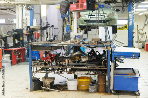 Interior of a car repair station photo