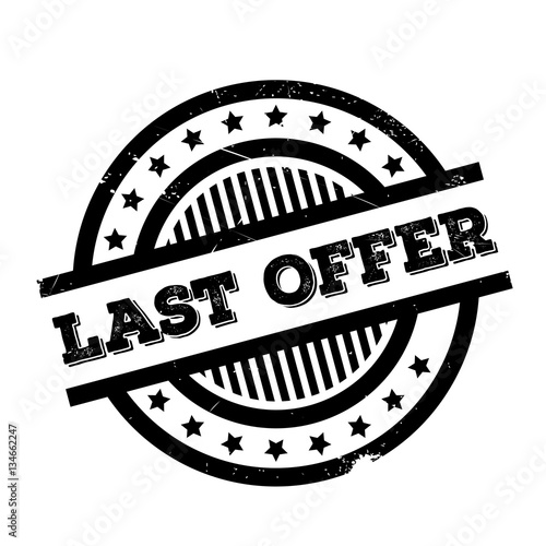 Last Offer rubber stamp. Grunge design with dust scratches. Effects can be easily removed for a clean, crisp look. Color is easily changed.