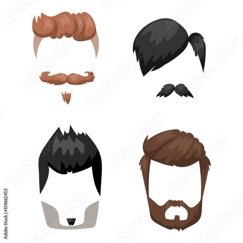 Hairstyle beard and hair face cut mask flat cartoon vector.
