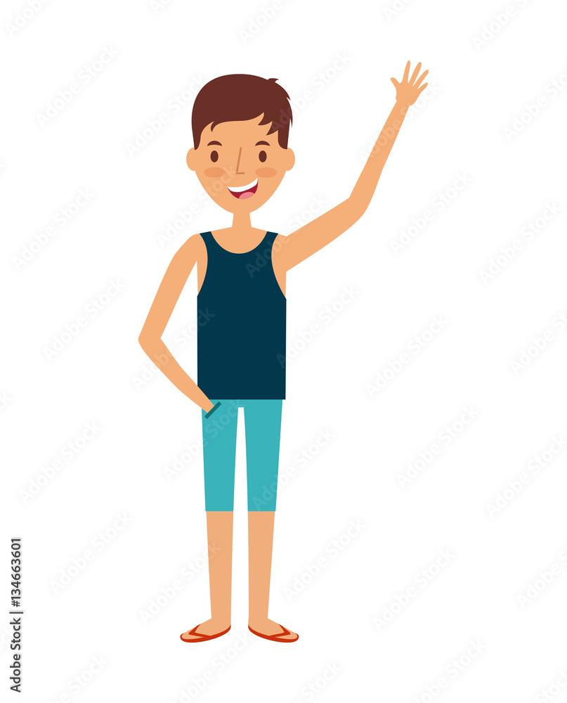 man wearing beach clothes cartoon icon over white background. trip and vacations concept. colorful design. vector illustration man wearing beach clothes cartoon icon over white background. trip and vacations concept. colorful design. vector illustration
