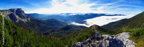 Rax Waxriegelsteig Panorama Preiner Wand und Preiner Gscheid bei Nebel photo