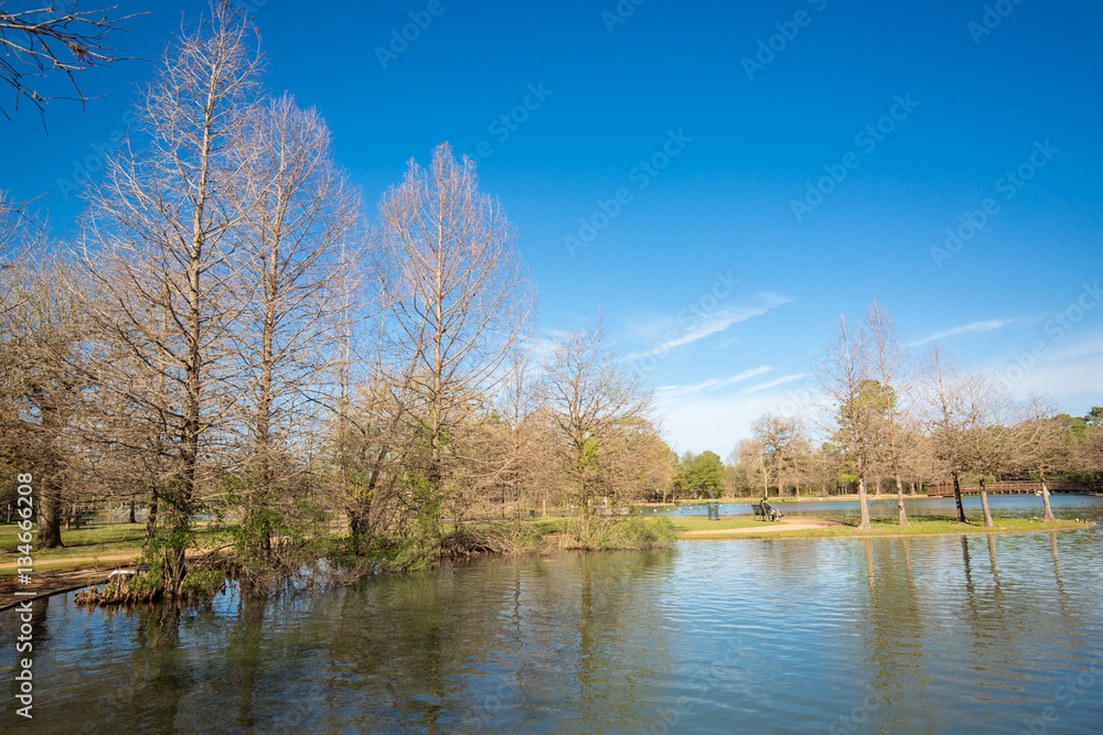 Bird Island in Houston Hermann park conservancy Mcgovern lake in winter Texas