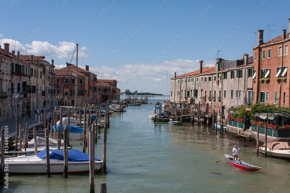View into a canal in Giudecca Island, Venice, Italy