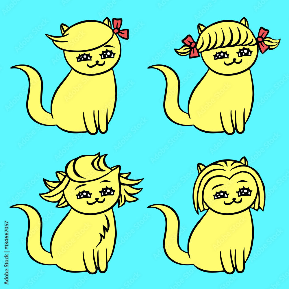 cartoon blonde hairstyles cats vector illustration Stock Vector | Adobe