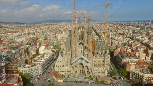 BARCELONA, SPAIN - 2016 OCTOBER 06: Aerial view La Sagrada Familia - the impressive cathedral designed by Gaudi