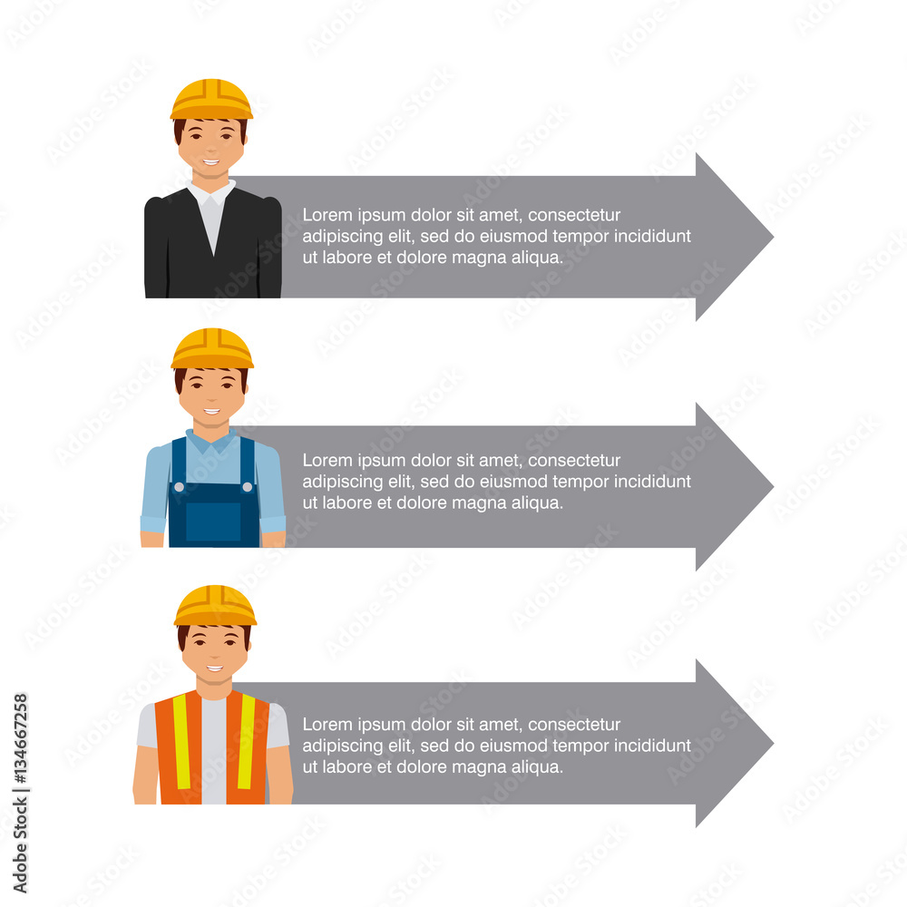 infographic presentation of construction with workers icons over white background. colorful design. vector illustration infographic presentation of construction with workers icons over white background. colorful design. vector illustration