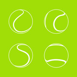  Set of four tennis balls logos on green background.