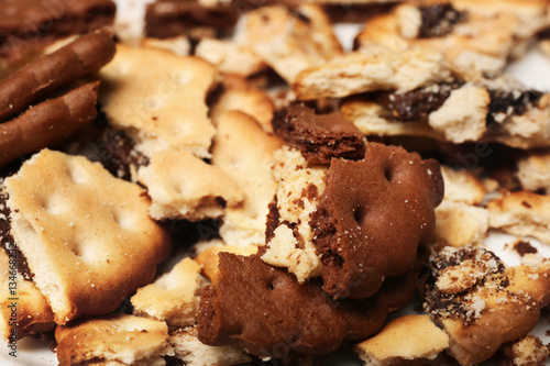 Crumbs of tasty cookie, closeup