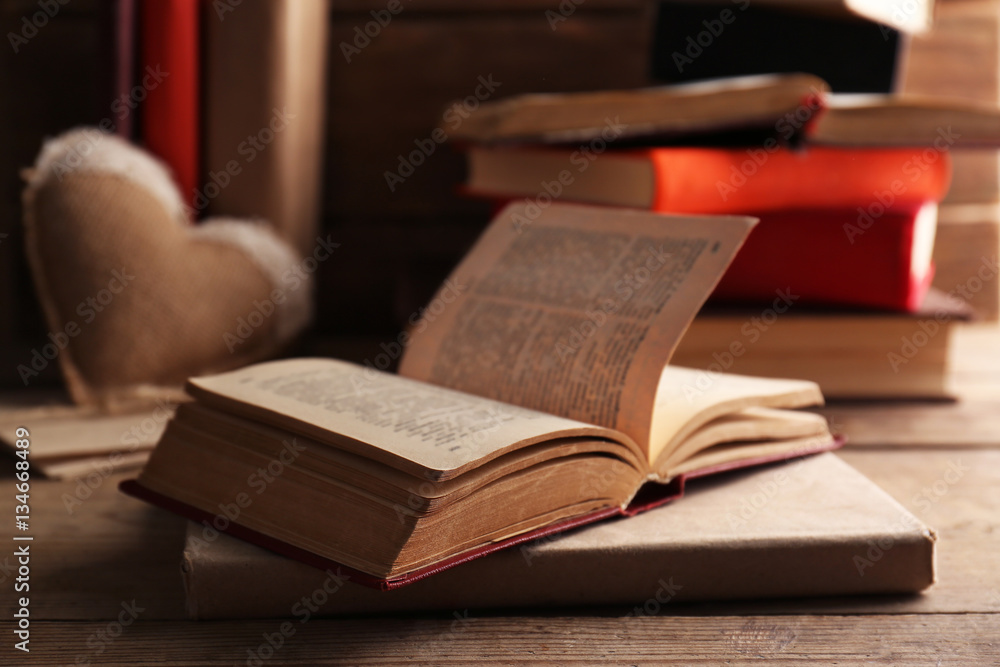 Old open book on table, closeup Old open book on table, closeup