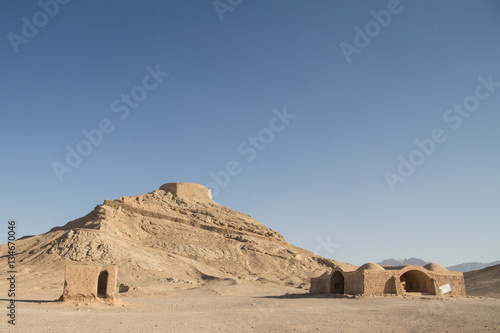 Towers of Silence in Yazd  Iran. These towers were used in the Zoroastrian religion to dispose of the bodies of their deceased ones