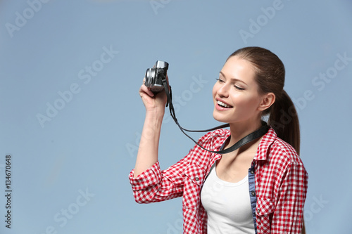 Woman traveler taking pictu...