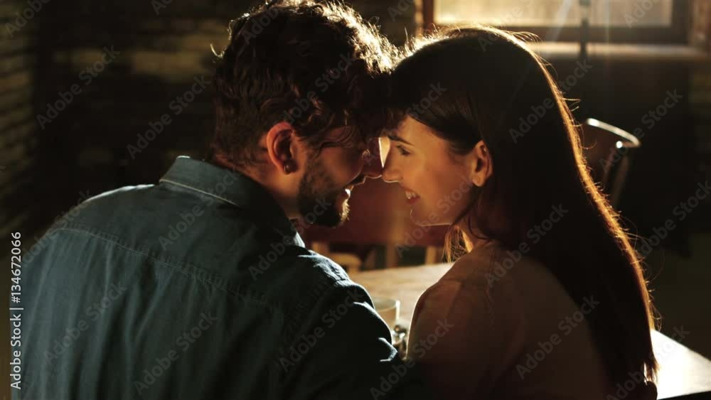 Happy couple interacting with each other at cafeteria 4k Happy couple interacting with each other at cafeteria 4k