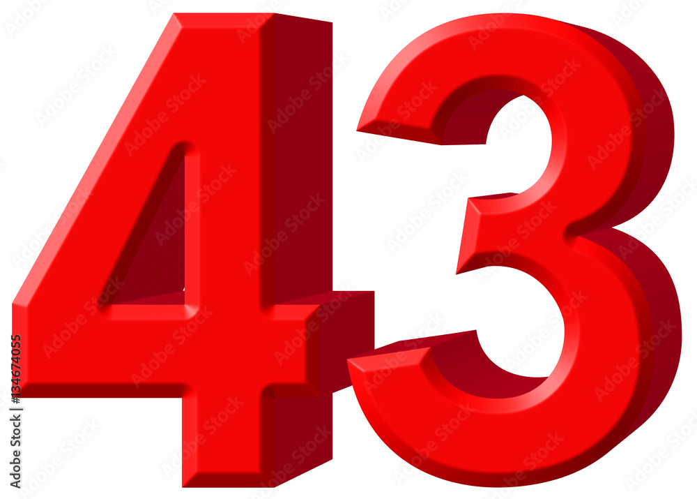 Numeral 43, forty three, isolated on white background, 3d render Numeral 43, forty three, isolated on white background, 3d render