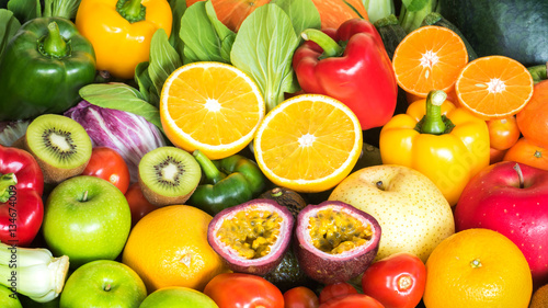 Various fresh fruits and vegetables for eating healthy