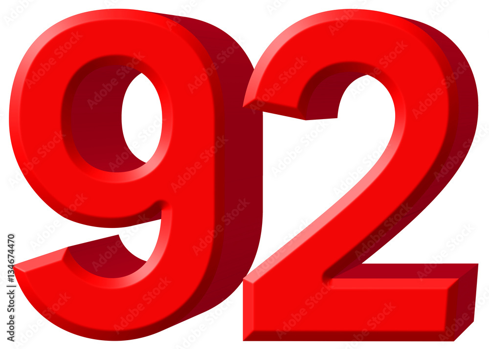 Numeral 92, ninety two, isolated on white background, 3d render Numeral 92, ninety two, isolated on white background, 3d render