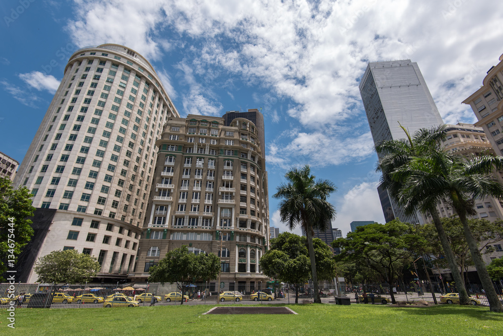 Rio de Janeiro Downtown Buildings View From the Mahatma Gandhi Square Under Blue Sky with Clouds Rio de Janeiro Downtown Buildings View From the Mahatma Gandhi Square Under Blue Sky with Clouds