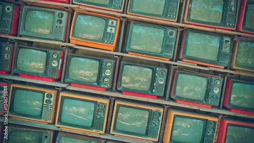 Retro grunge portable televisions in vintage style.
