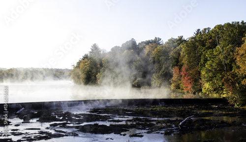 Steaming water on a cold Autumn morning
