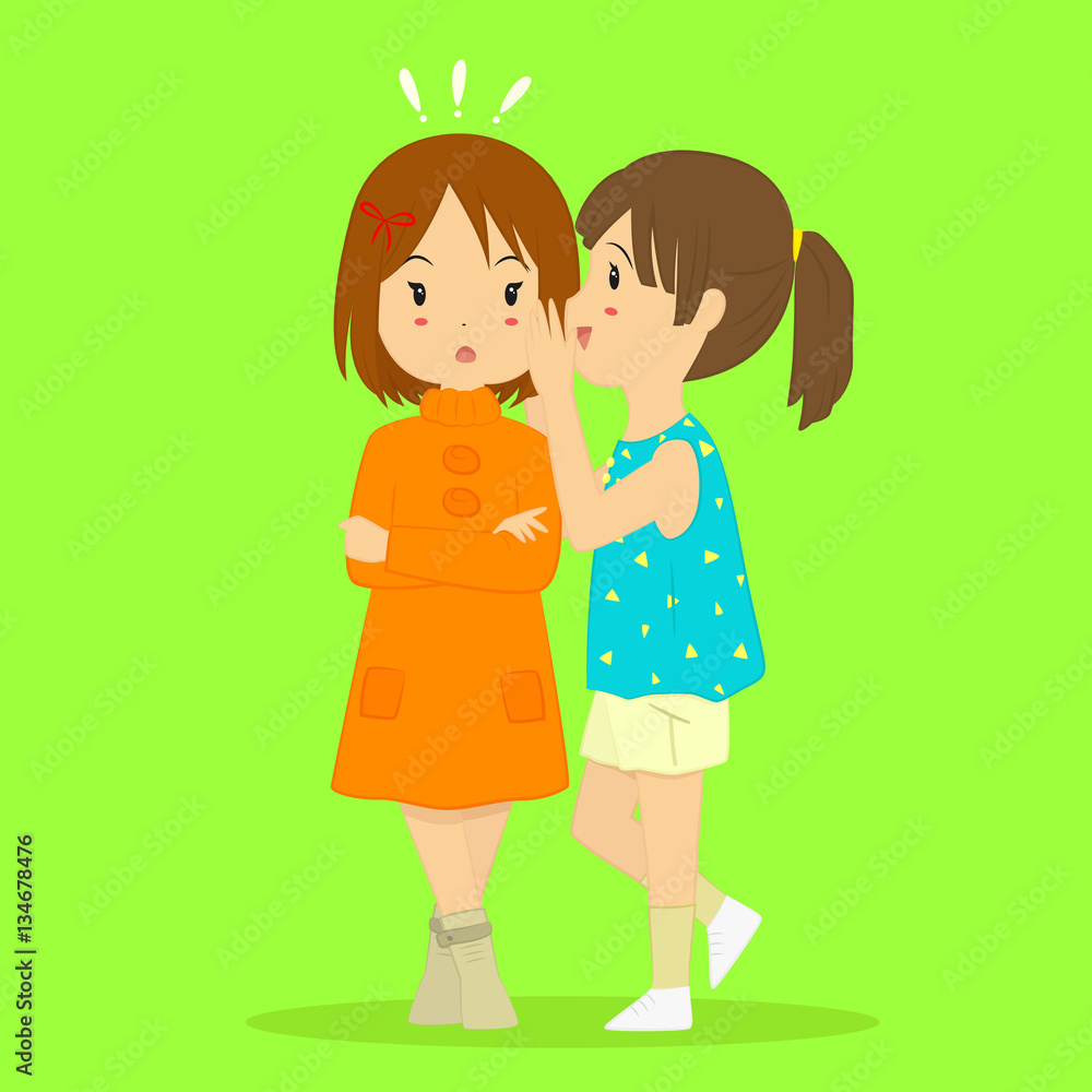 Illustration of a girl whispering something that shocked her friend. Illustration of a girl whispering something that shocked her friend.