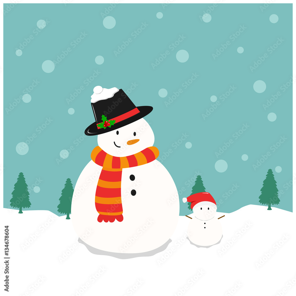 vector illustration of a snowman and tiny snowman on snowfall bacground vector illustration of a snowman and tiny snowman on snowfall bacground