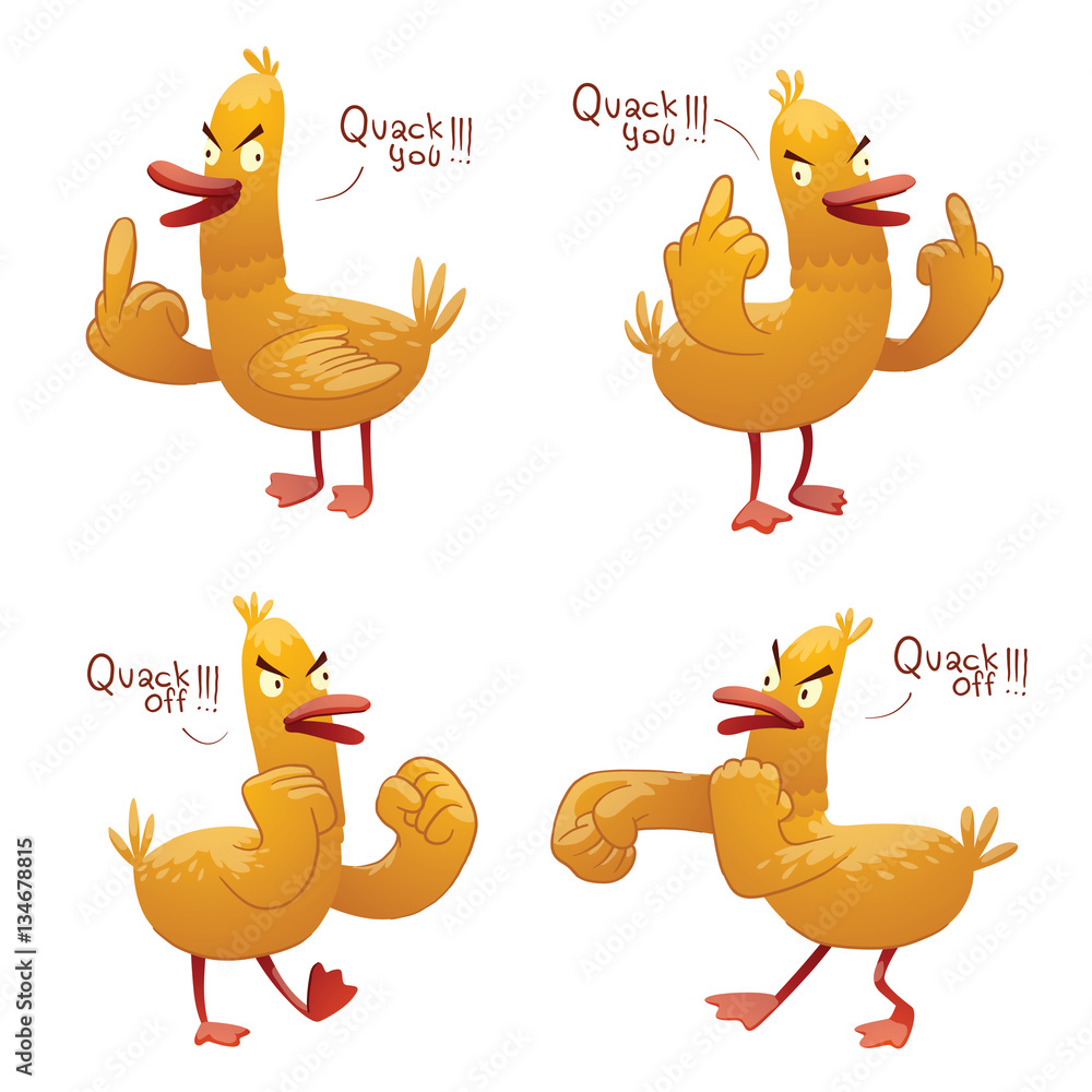 Vecteur Stock Vector set of cartoon images of funny yellow rude ducks